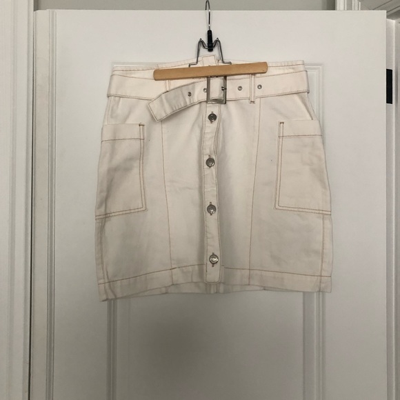 TOPSHOP White Button Down Belted Skirt Size 8 - Picture 4 of 5
